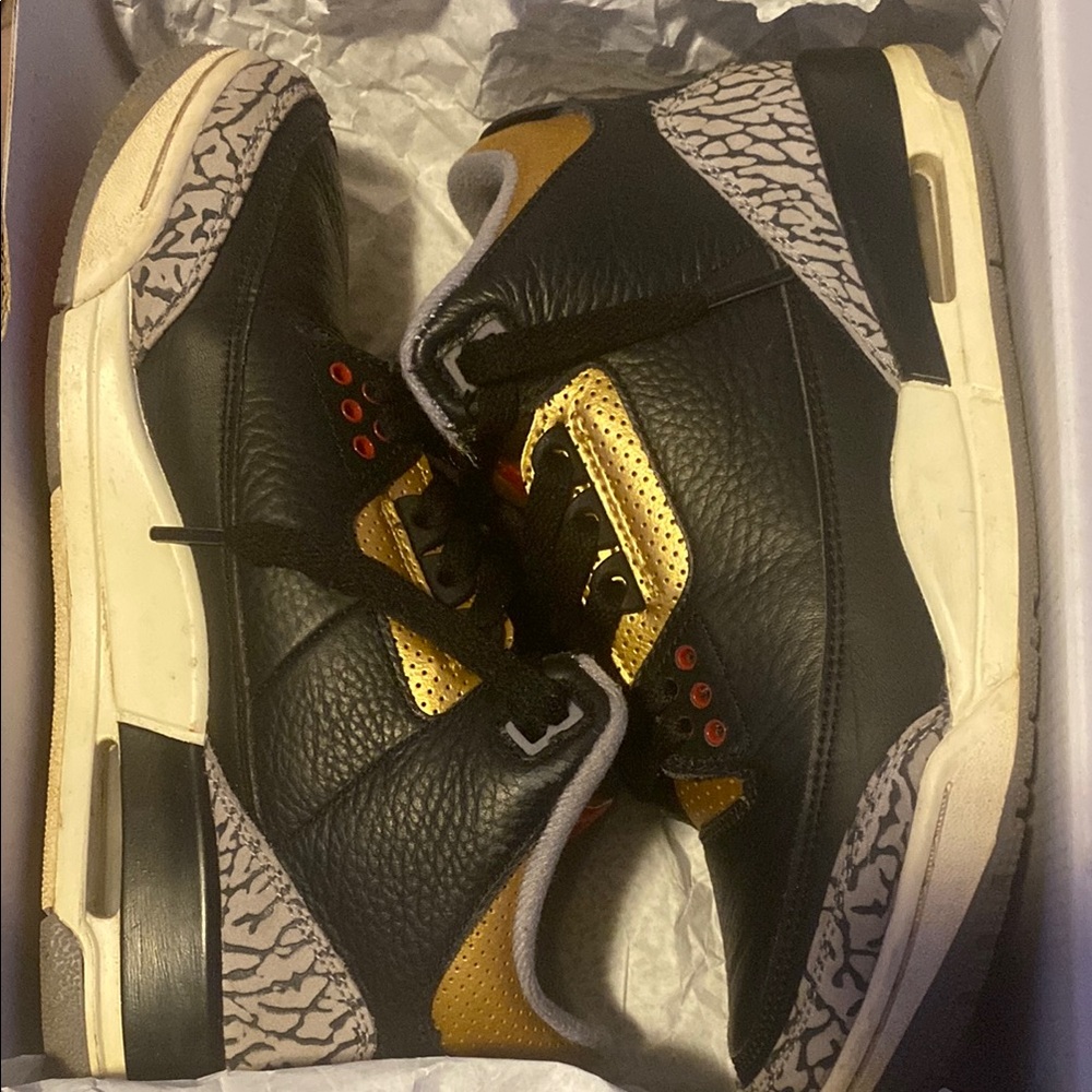 Womens Jordan Black and Gold High-Top Sneakers with Elephant Print